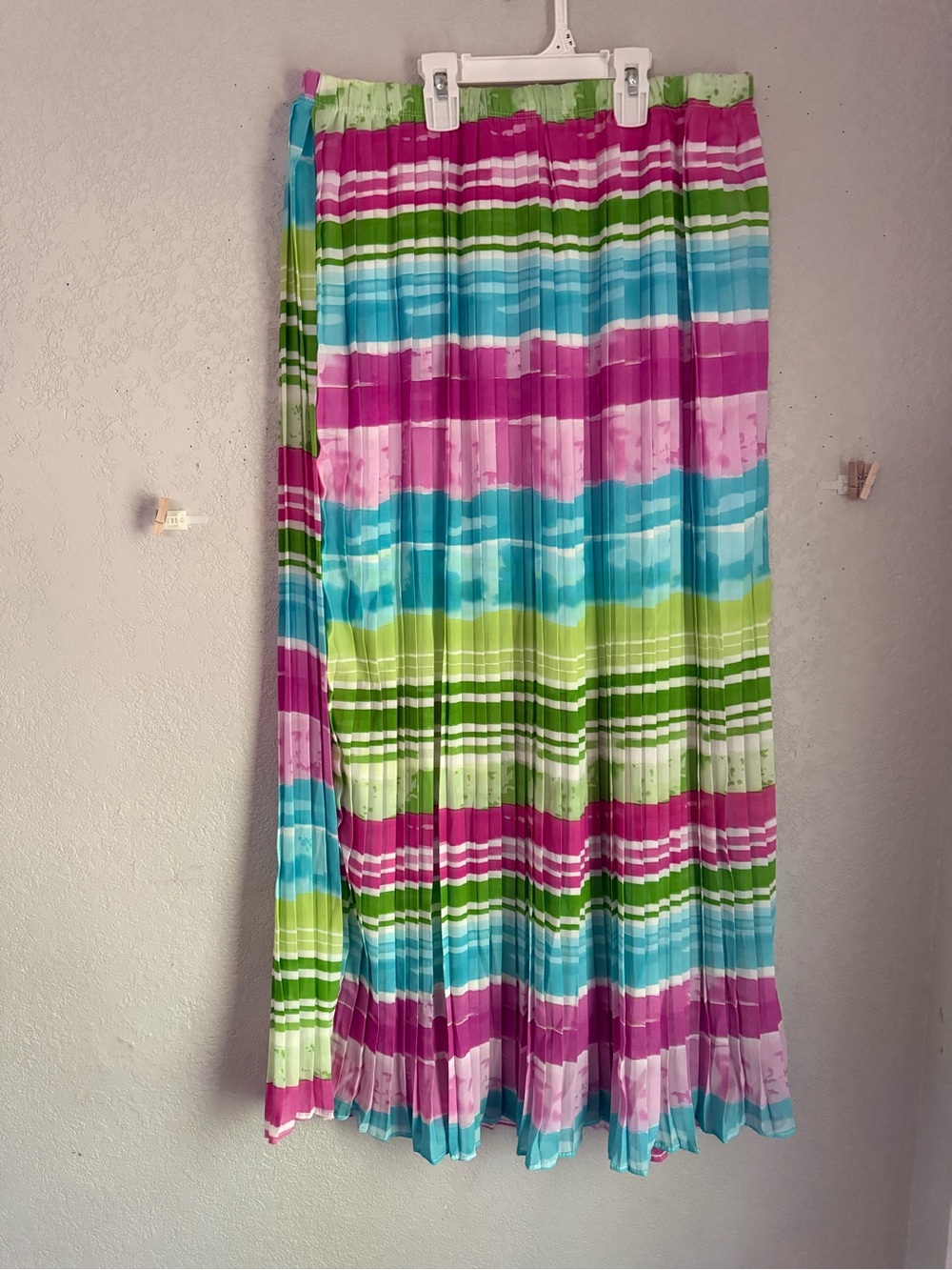 Yummy Plus 2X Multicolor Striped Pleated Maxi Skirt Elastic Waist